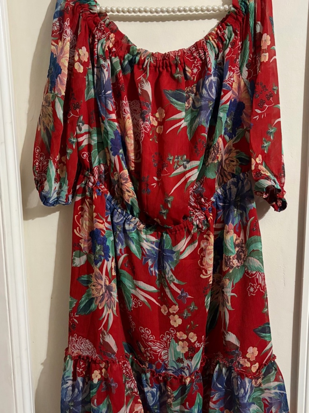 Ava & Viv Red Floral Off-Shoulder Midi Dress